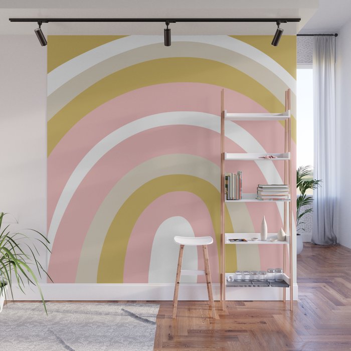 Splendid Rainbow in Golden Mustard Yellow, Pink, Taupe, and White Wall Mural Gallery Image 1