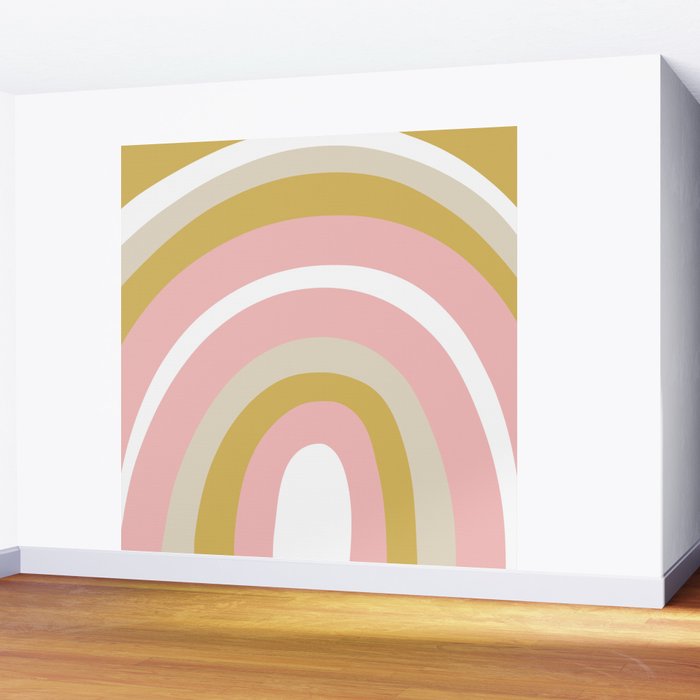 Splendid Rainbow in Golden Mustard Yellow, Pink, Taupe, and White Wall Mural Gallery Image 2