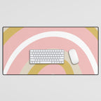 Splendid Rainbow in Golden Mustard Yellow, Pink, Taupe, and White Desk Mat Gallery Image 1