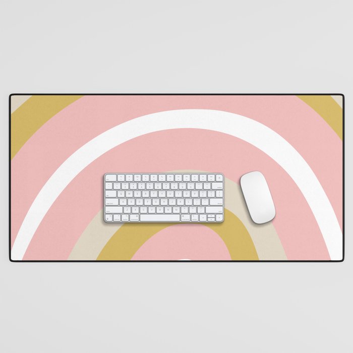 Splendid Rainbow in Golden Mustard Yellow, Pink, Taupe, and White Desk Mat Gallery Image 1