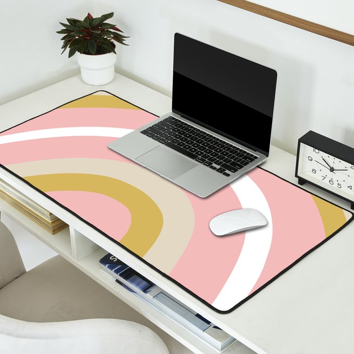 Splendid Rainbow in Golden Mustard Yellow, Pink, Taupe, and White Desk Mat Gallery Image 2