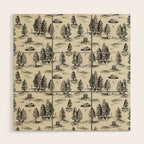 Black Alien Abduction Toile De Jouy Pattern Wood Wall Art Gallery Image 1