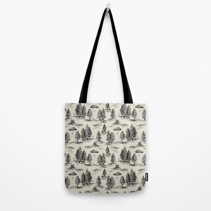 Black Alien Abduction Toile De Jouy Pattern Tote Bag Gallery Image 2