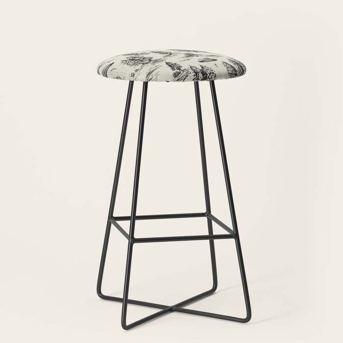 Black Alien Abduction Toile De Jouy Pattern Stool Gallery Image 1