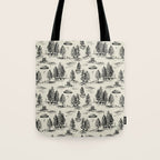 Black Alien Abduction Toile De Jouy Pattern Tote Bag Gallery Image 1
