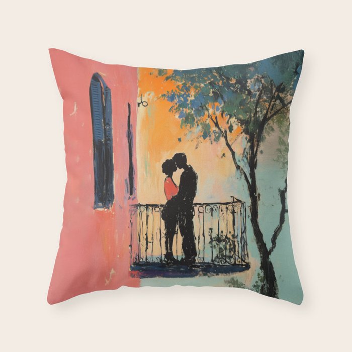 Sunset Balcony Lovers Throw Pillow Gallery Image 1