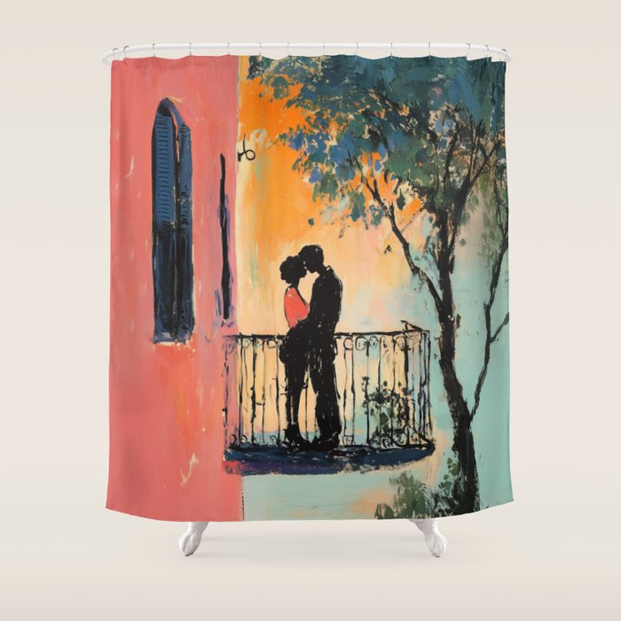 Sunset Balcony Lovers Shower Curtain Gallery Image 1