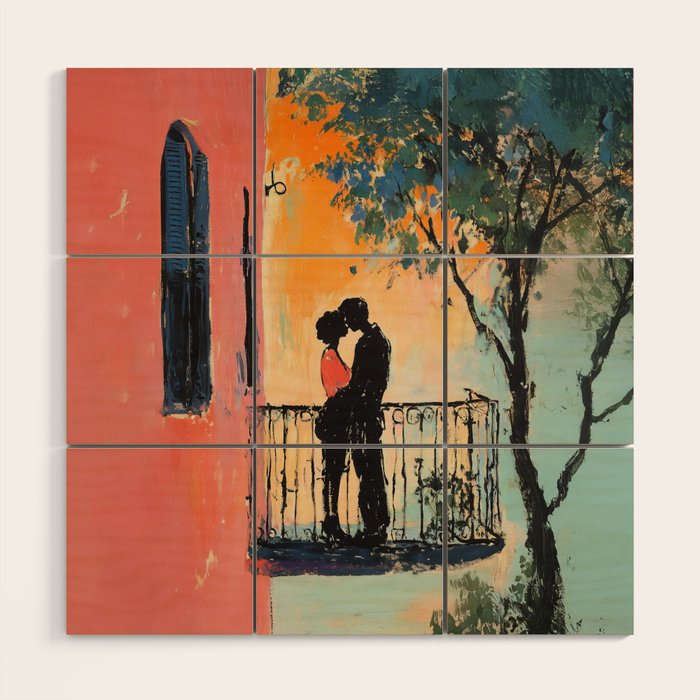 Sunset Balcony Lovers Wood Wall Art Gallery Image 1