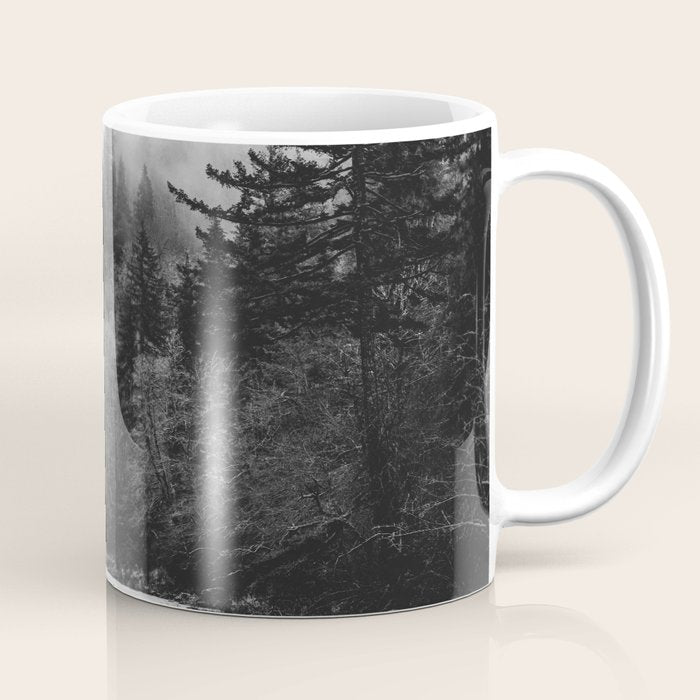 Pacific Northwest River - Black and White Nature Photography Coffee Mug Gallery Image 1