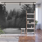 Pacific Northwest River - Black and White Nature Photography Wall Mural Gallery Image 1
