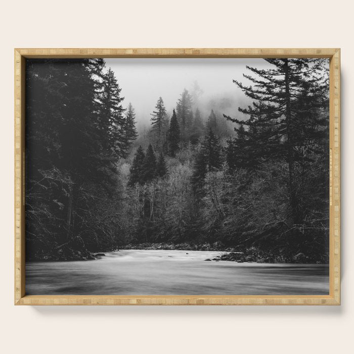 Pacific Northwest River - Black and White Nature Photography Serving Tray Gallery Image 1