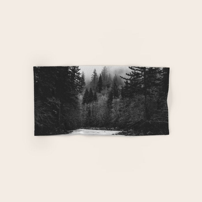 Pacific Northwest River - Black and White Nature Photography Bath Towel Gallery Image 1
