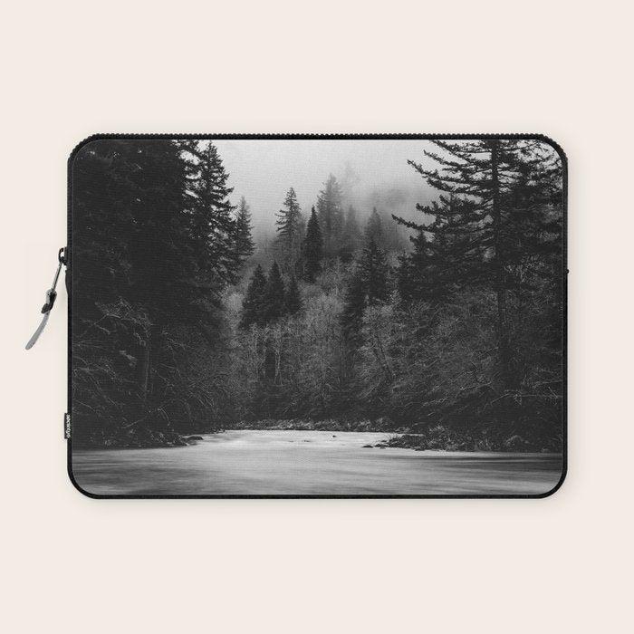 Pacific Northwest River - Black and White Nature Photography Laptop Sleeve Gallery Image 1