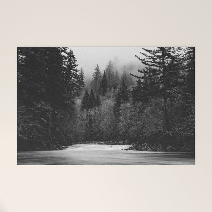 Pacific Northwest River - Black and White Nature Photography Welcome Mat Gallery Image 1