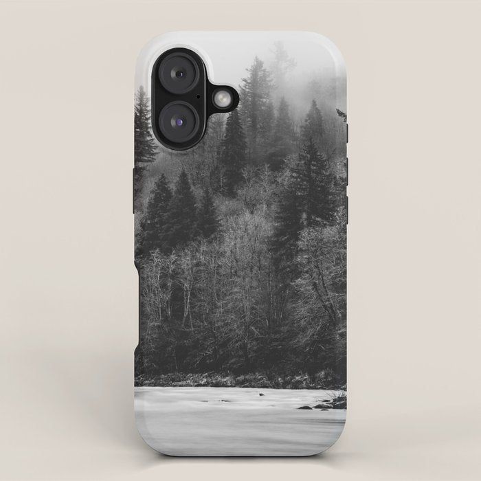 Pacific Northwest River - Black and White Nature Photography iPhone Case Gallery Image 1