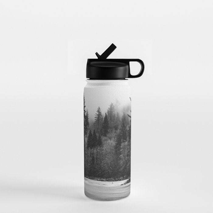 Pacific Northwest River - Black and White Nature Photography Water Bottle Gallery Image 1