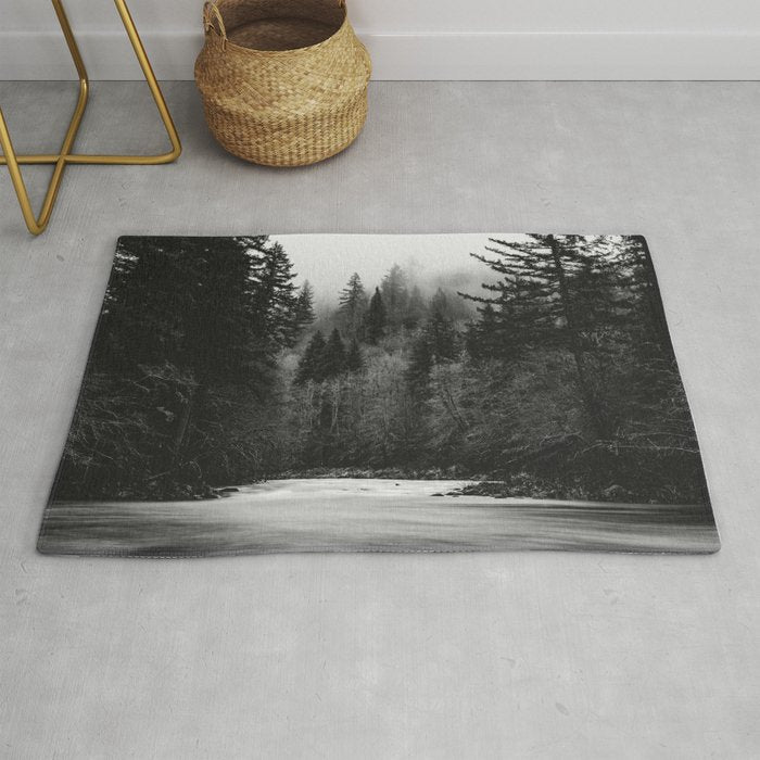 Pacific Northwest River - Black and White Nature Photography Rug Gallery Image 1