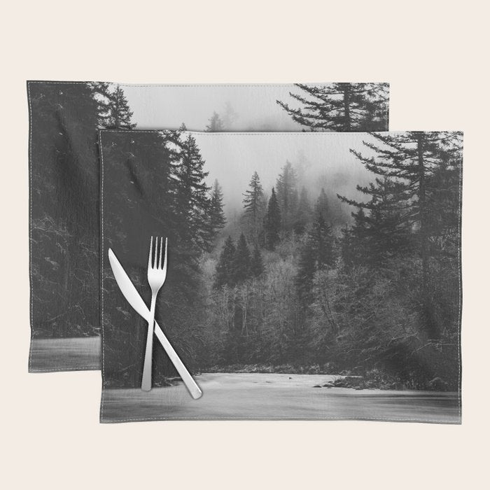 Pacific Northwest River - Black and White Nature Photography Placemat Gallery Image 1