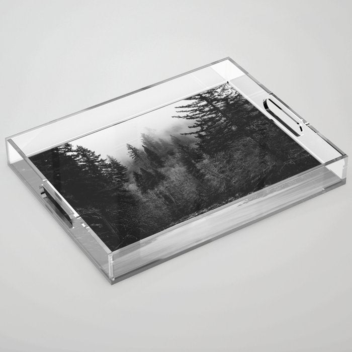 Pacific Northwest River - Black and White Nature Photography Acrylic Tray Gallery Image 1