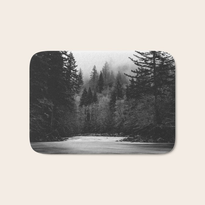 Pacific Northwest River - Black and White Nature Photography Bath Mat Gallery Image 1