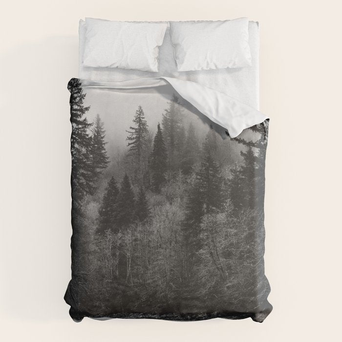 Pacific Northwest River - Black and White Nature Photography Duvet Cover Gallery Image 1