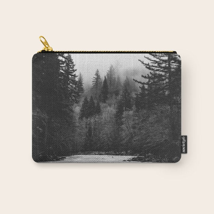 Pacific Northwest River - Black and White Nature Photography Carry All Pouch Gallery Image 1