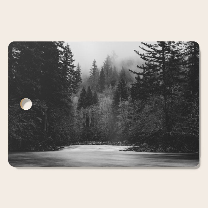 Pacific Northwest River - Black and White Nature Photography Cutting Board Gallery Image 1