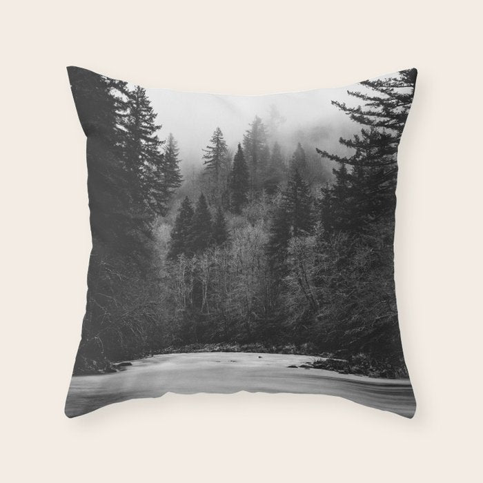 Pacific Northwest River - Black and White Nature Photography Throw Pillow Gallery Image 6