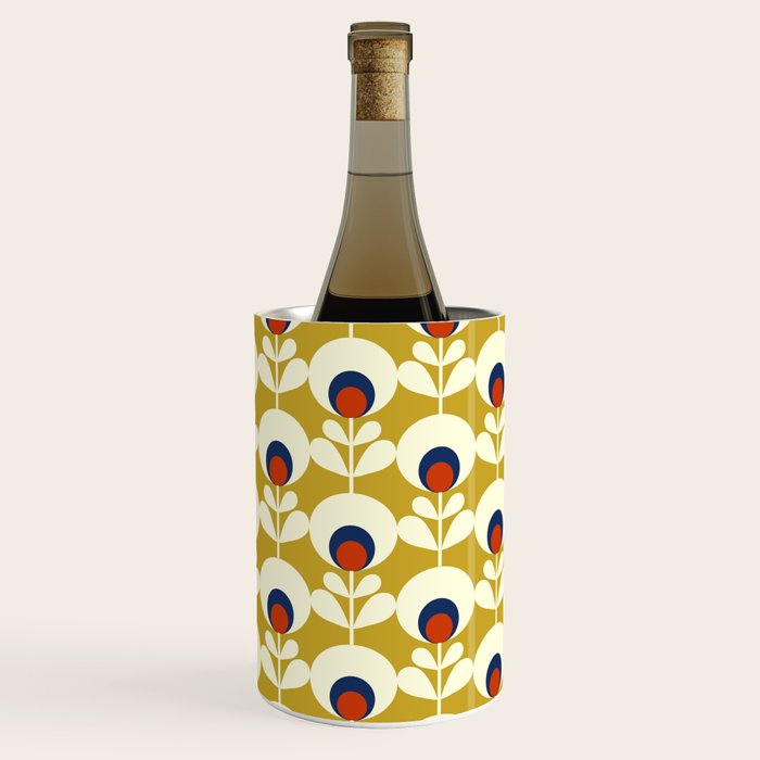 Flowers geometry mustard - retro pattern no3 Wine Chiller Gallery Image 1