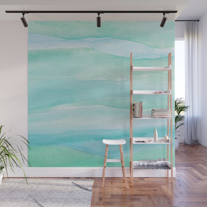 Ocean Layers - Blue Green Watercolor Wall Mural Gallery Image 1