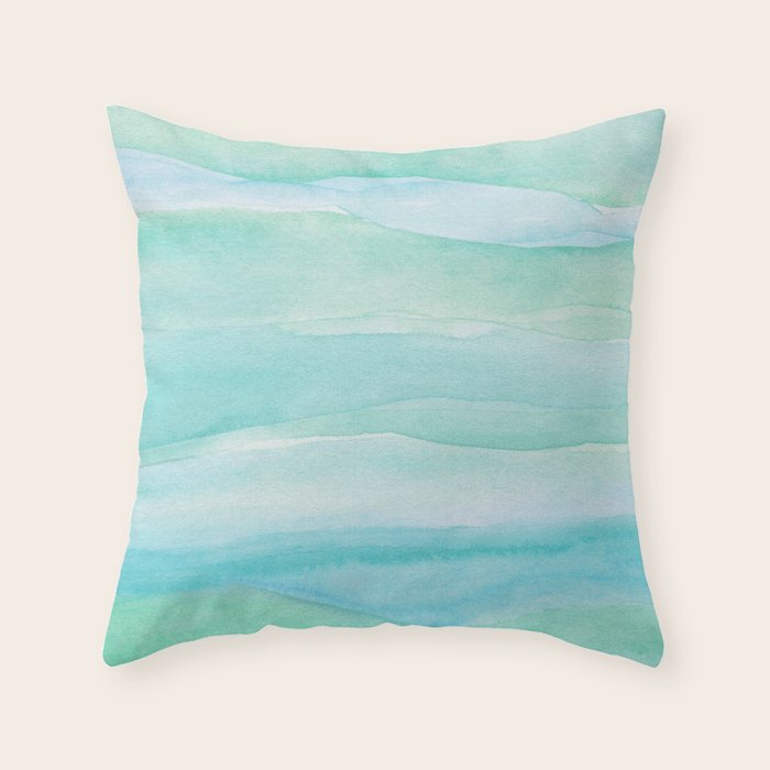 Ocean Layers - Blue Green Watercolor Throw Pillow Gallery Image 1