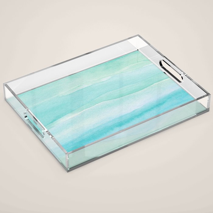 Ocean Layers - Blue Green Watercolor Acrylic Tray Gallery Image 1