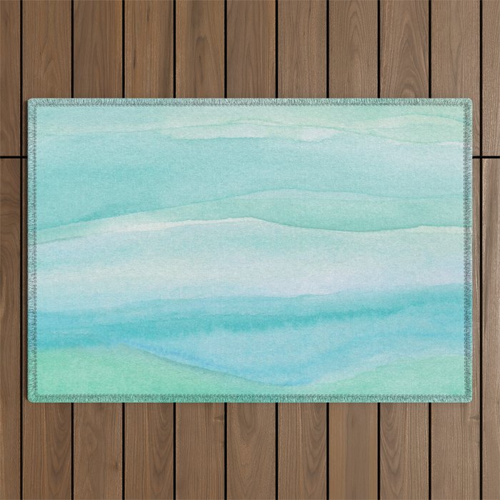Ocean Layers - Blue Green Watercolor Outdoor Rug Gallery Image 1