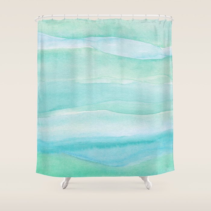 Ocean Layers - Blue Green Watercolor Shower Curtain Gallery Image 1