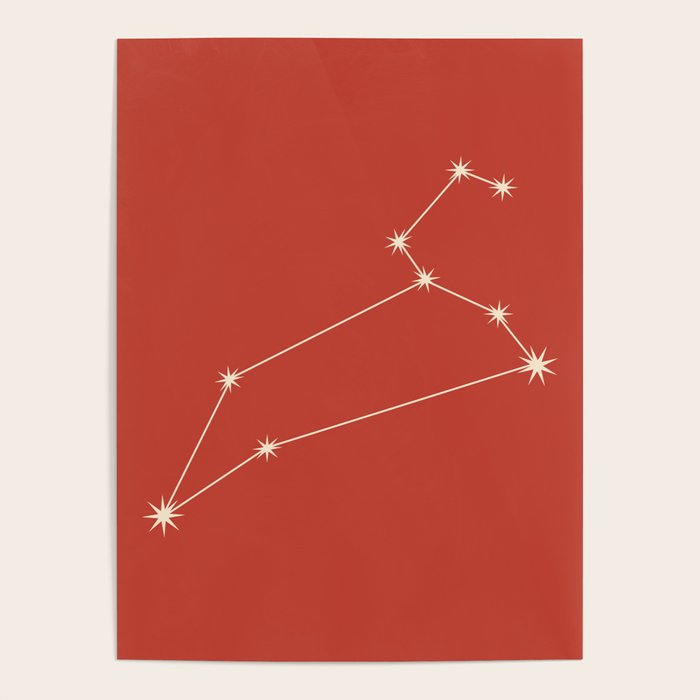 Leo Zodiac Star Constellation Line Art Red Poster Gallery Image 1