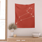 Leo Zodiac Star Constellation Line Art Red Wall Tapestry Gallery Image 2