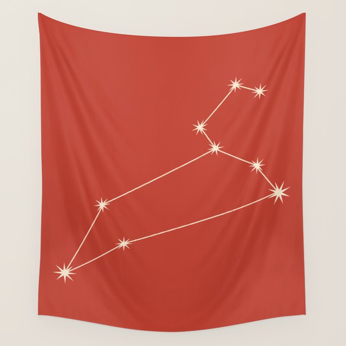 Leo Zodiac Star Constellation Line Art Red Wall Tapestry Gallery Image 4