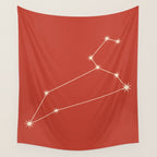 Leo Zodiac Star Constellation Line Art Red Wall Tapestry Gallery Image 4