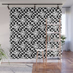 Black and white love eye face checkered pattern Wall Mural Gallery Image 1