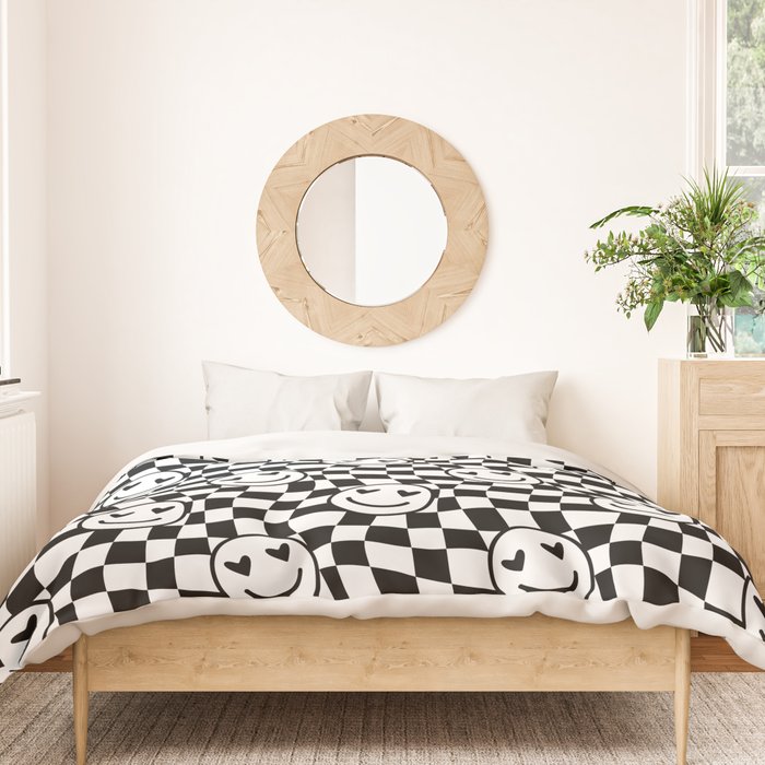 Black and white love eye face checkered pattern Duvet Cover Gallery Image 3