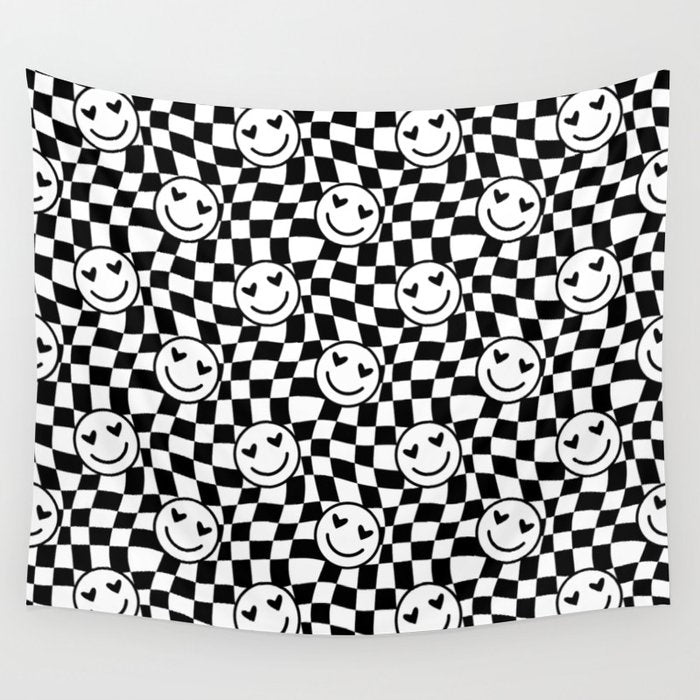 Black and white love eye face checkered pattern Wall Tapestry Gallery Image 4