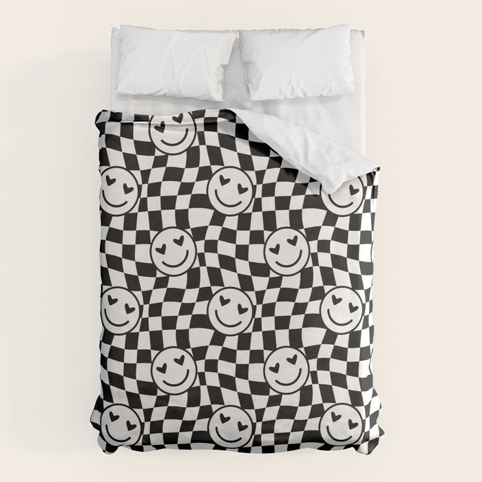 Black and white love eye face checkered pattern Duvet Cover Gallery Image 6