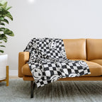 Black and white love eye face checkered pattern Throw Blanket Gallery Image 1
