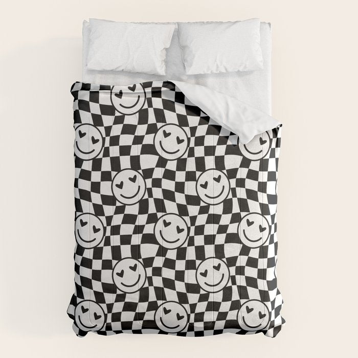 Black and white love eye face checkered pattern Comforter Gallery Image 6