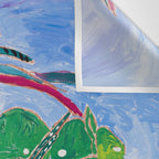 Houseplant collection Still Life on Blue Painting with Stromanthe Triostar, Pilea, and Snake Plant and Lion Vase Wall Tapestry Gallery Image 3