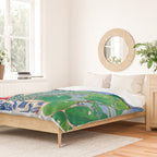 Houseplant collection Still Life on Blue Painting with Stromanthe Triostar, Pilea, and Snake Plant and Lion Vase Duvet Cover Gallery Image 2