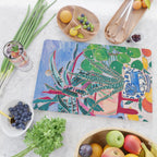 Houseplant collection Still Life on Blue Painting with Stromanthe Triostar, Pilea, and Snake Plant and Lion Vase Cutting Board Gallery Image 2