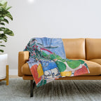 Houseplant collection Still Life on Blue Painting with Stromanthe Triostar, Pilea, and Snake Plant and Lion Vase Throw Blanket Gallery Image 1