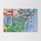 Houseplant collection Still Life on Blue Painting with Stromanthe Triostar, Pilea, and Snake Plant and Lion Vase Rug Gallery Image 2