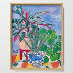 Houseplant collection Still Life on Blue Painting with Stromanthe Triostar, Pilea, and Snake Plant and Lion Vase Serving Tray Gallery Image 1
